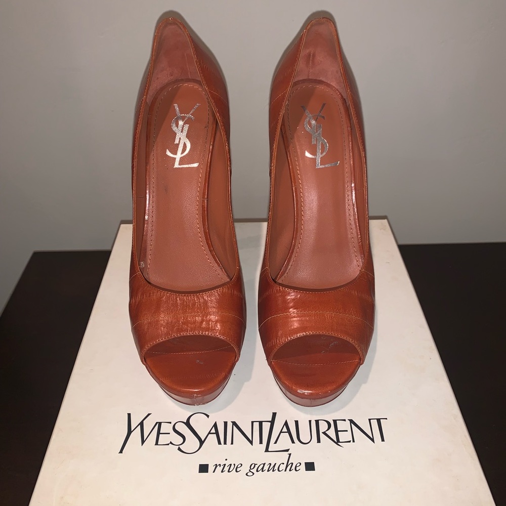 YSL Sienna Carolina Eel Skin Peep Toe Pumps